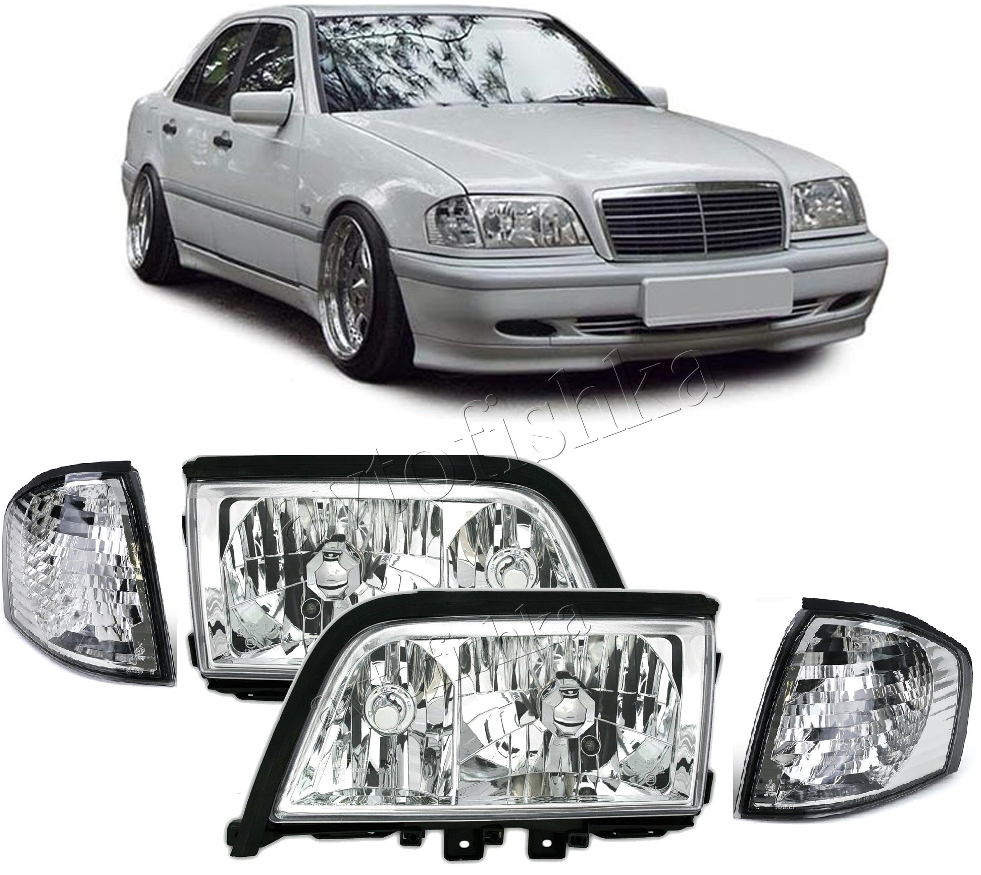 Mercedes C W202 (94-00) фары передние хромированные, комплект 2 шт. купить  в Ростове-на-Дону - Автофишка